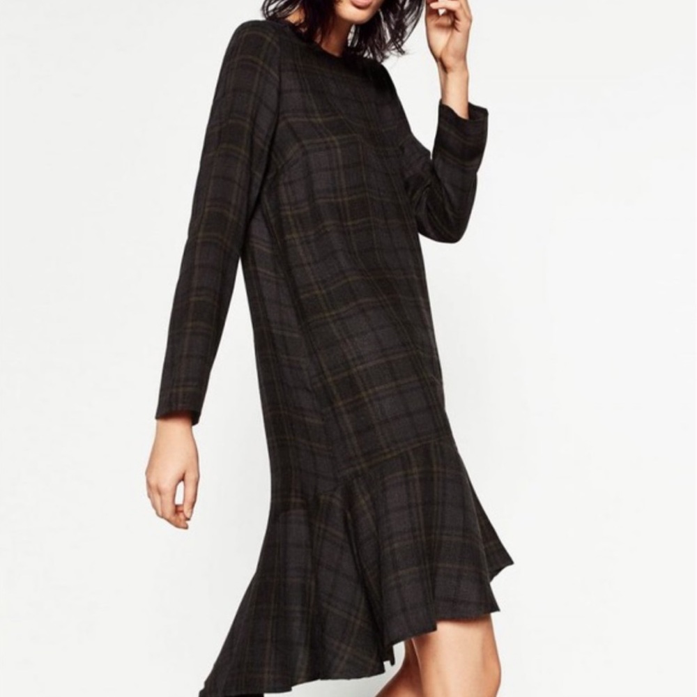 ZARA Plaid Checked Dress With Frilled Hem